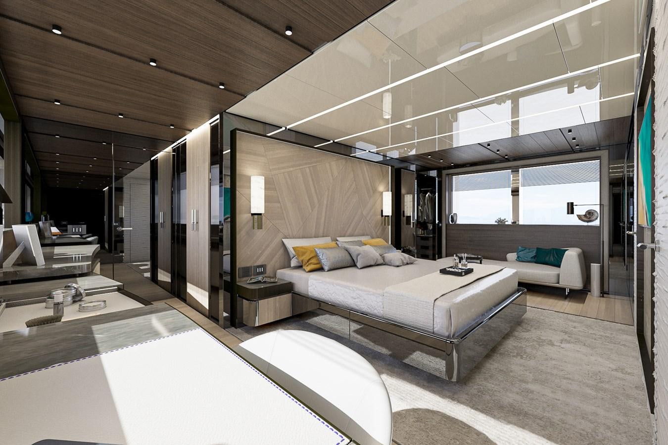 a room with a bed and a couch aboard AES NB 066 Yacht for Sale