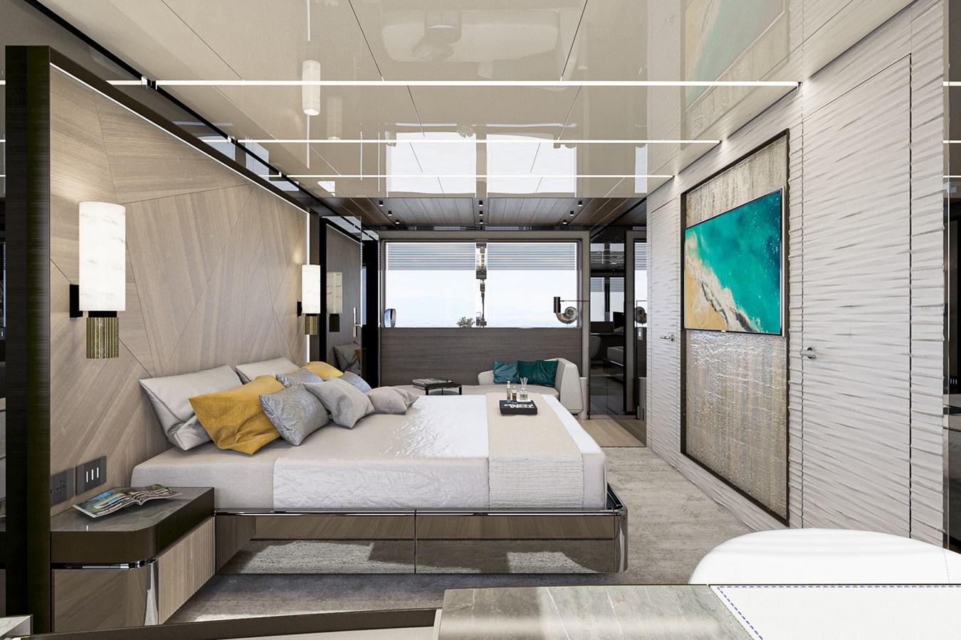 a room with a bed and a desk aboard AES NB 066 Yacht for Sale