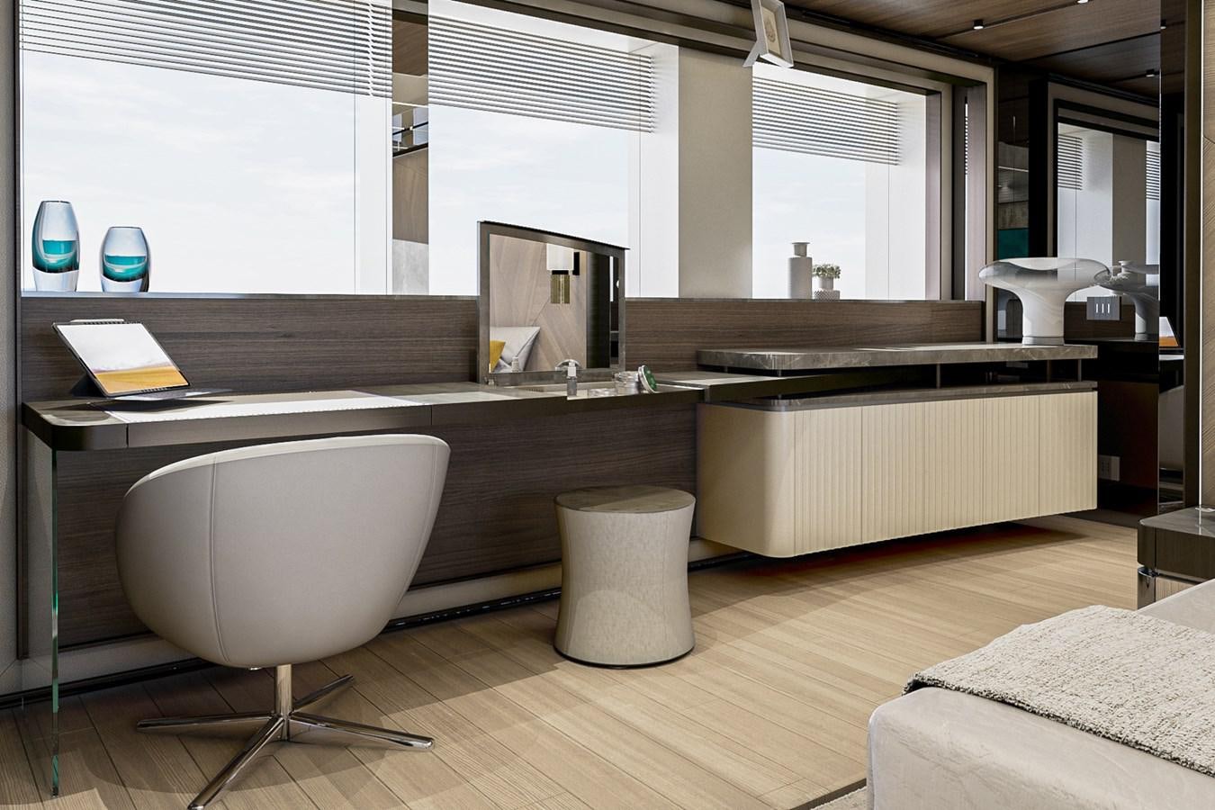 a white chair in a room aboard AES NB 066 Yacht for Sale