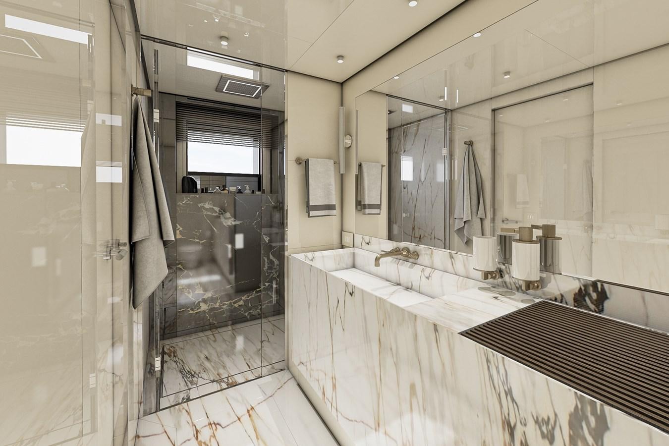 a bathroom with a large countertop aboard AES NB 066 Yacht for Sale