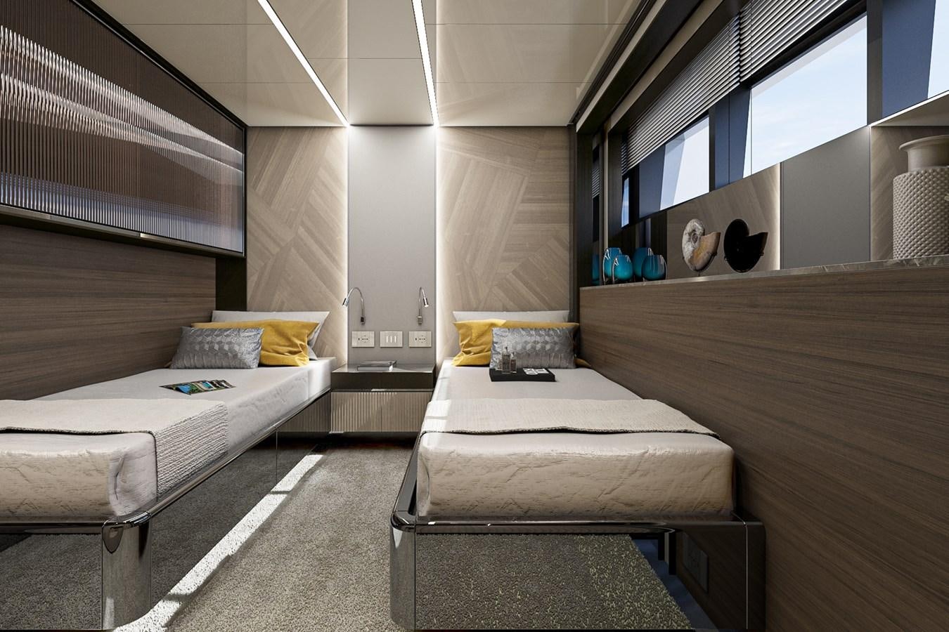 a room with beds and a desk aboard AES NB 066 Yacht for Sale
