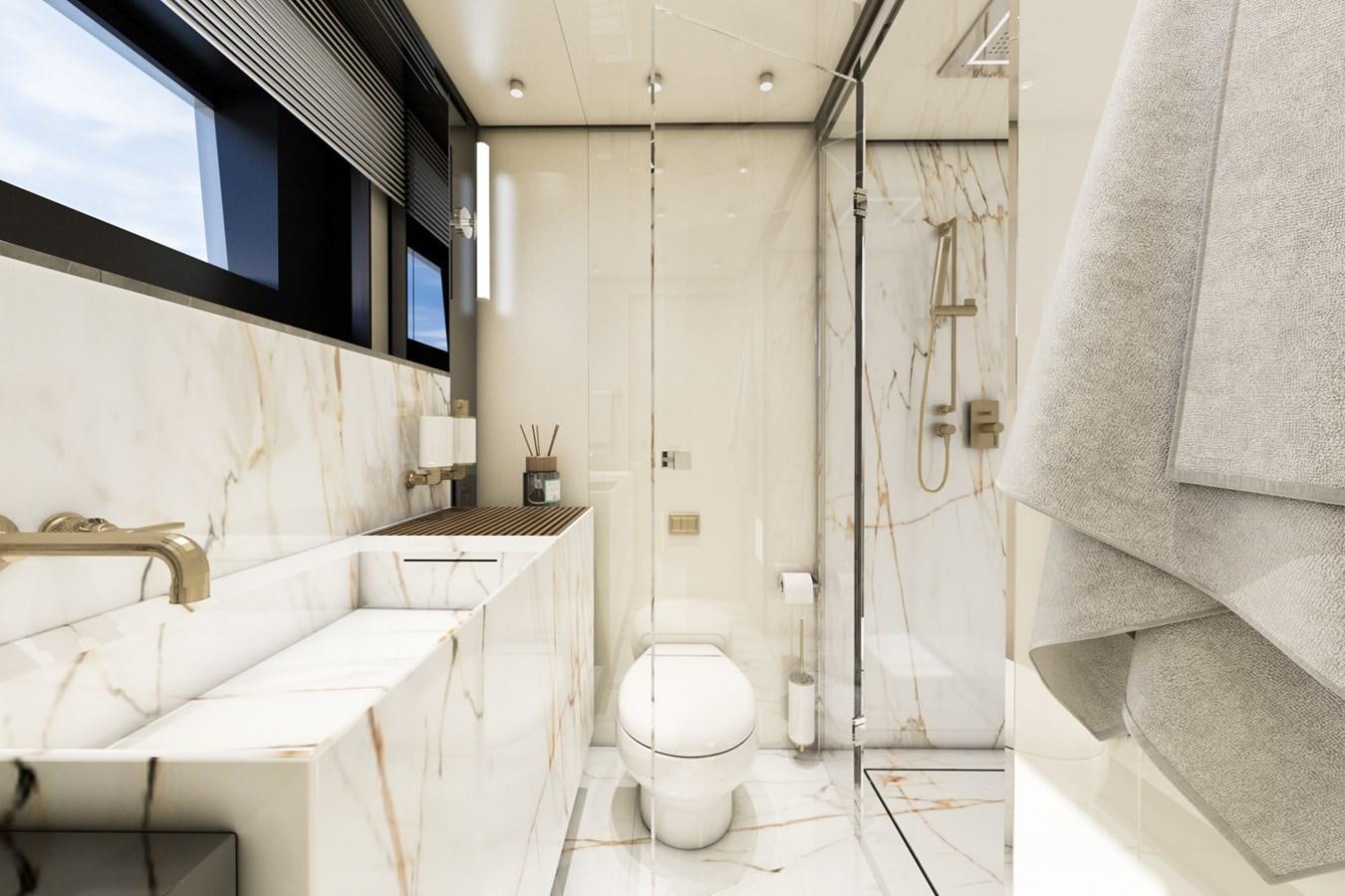 a bathroom with a sink and a toilet aboard AES NB 066 Yacht for Sale