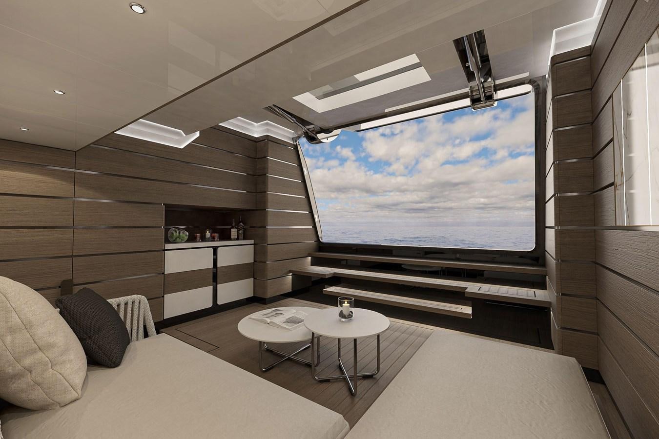 a room with a large screen aboard AES NB 066 Yacht for Sale
