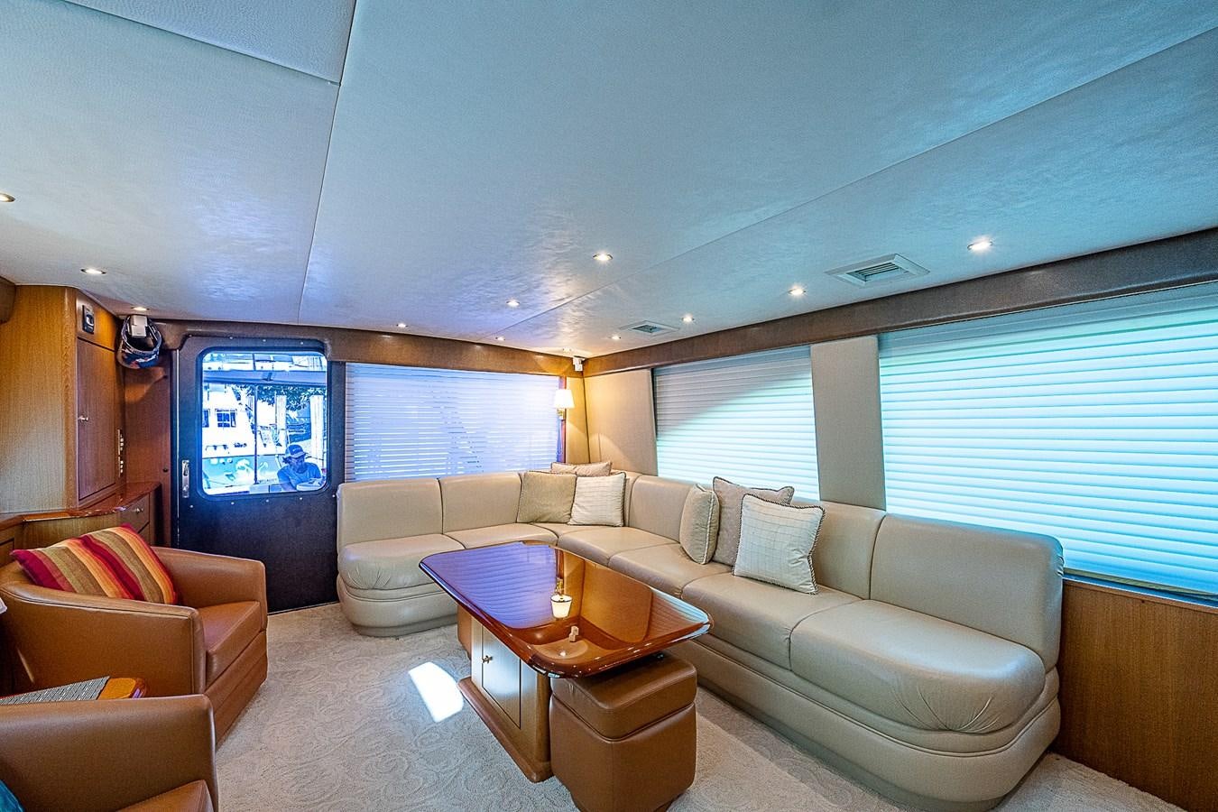a living room with a couch and a coffee table aboard THIS LITTLE PIGGY Yacht for Sale