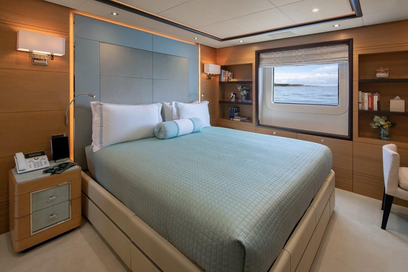 a bed in a room aboard JODI ANN Yacht for Charter