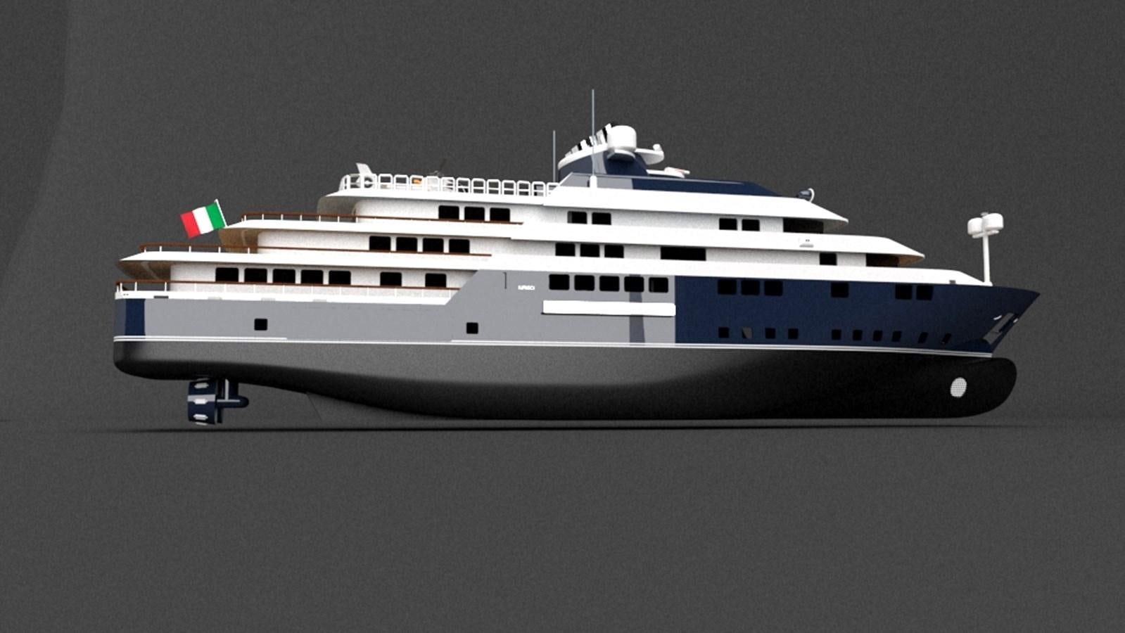 a white boat with a green stripe aboard ANTARCTICA Yacht for Sale