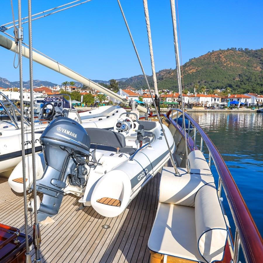 a boat with a motor aboard OFELIA Yacht for Sale