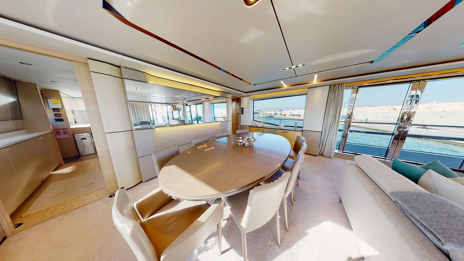 a room with a table and chairs aboard HALLELUJAH Yacht for Charter