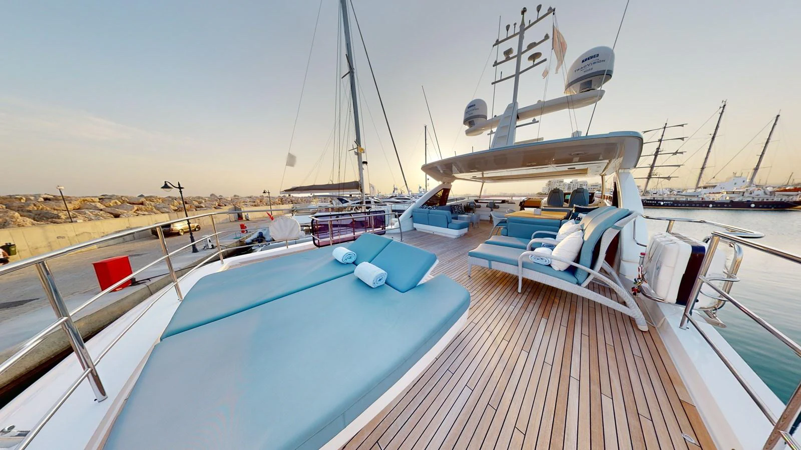 a dock with boats aboard HALLELUJAH Yacht for Charter