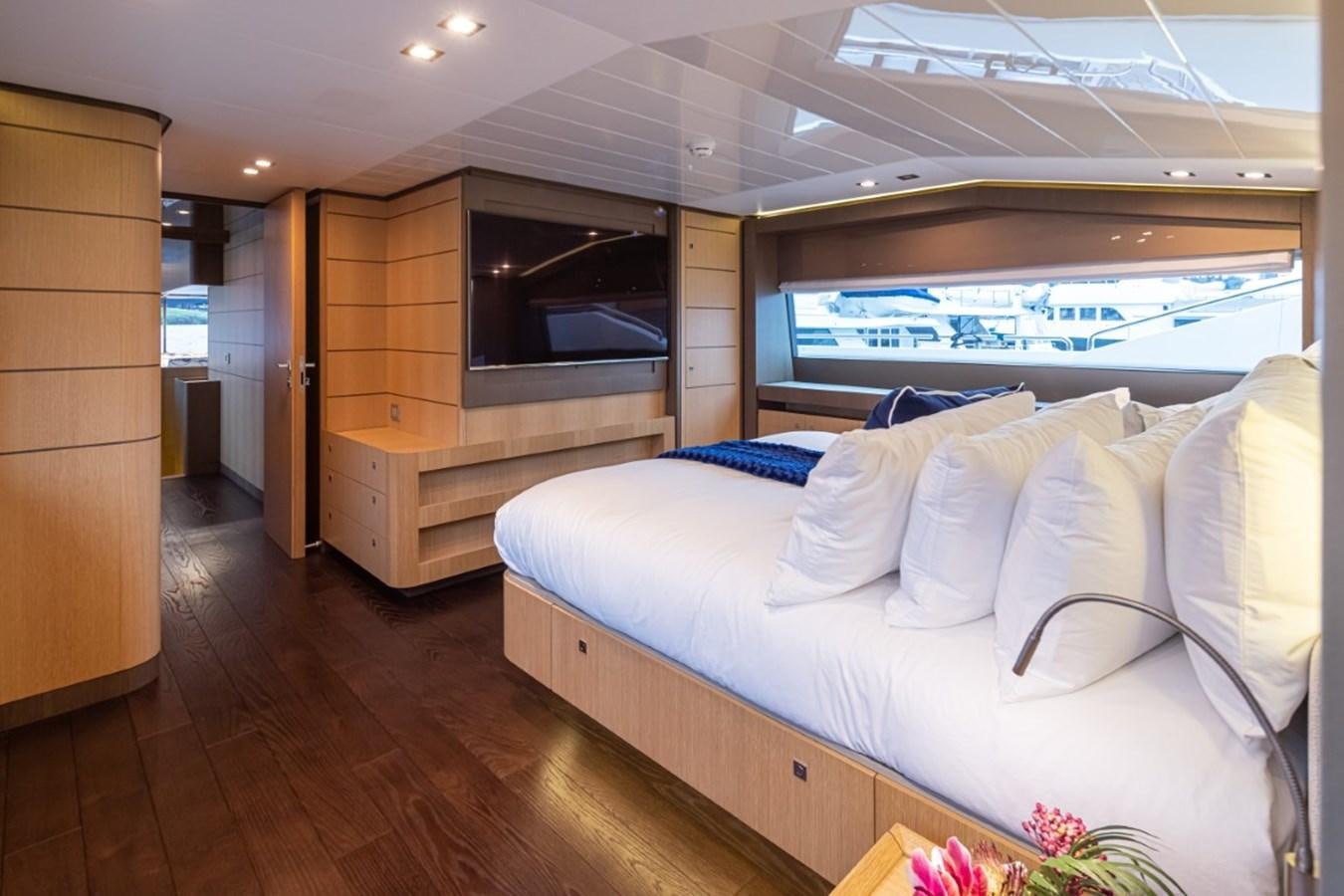 a bed in a room aboard SOL SHINE Yacht for Sale