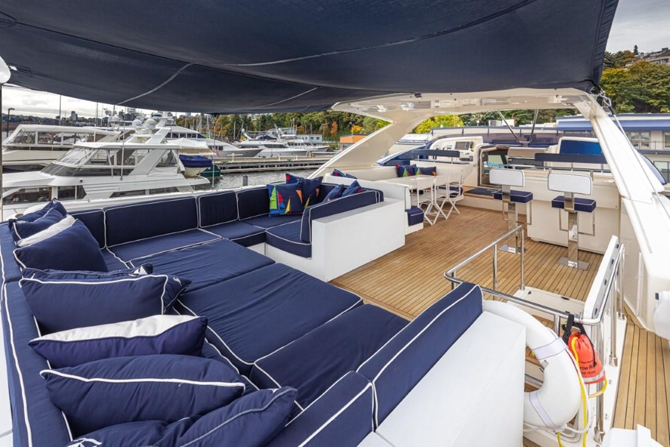 a deck with a deck and a view of the water aboard SOL SHINE Yacht for Sale