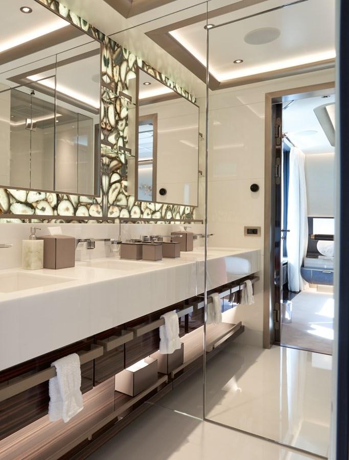 a bathroom with a large countertop aboard ARROW Yacht for Charter