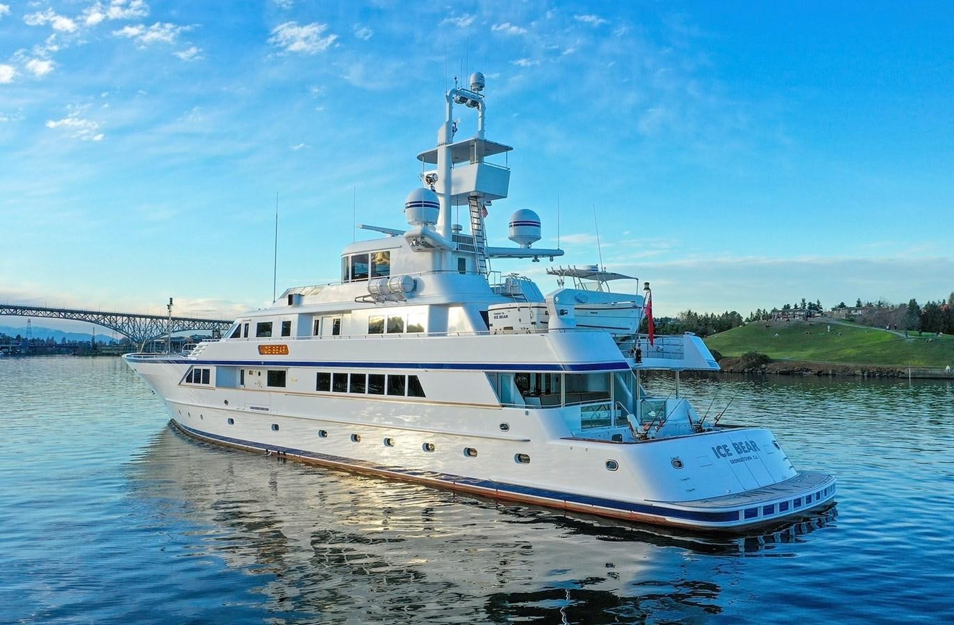 a large white boat on the water aboard ICE BEAR Yacht for Sale