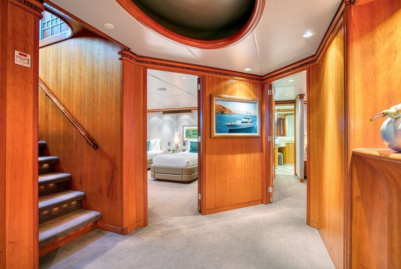 a room with wood walls and a wood door aboard ICE BEAR Yacht for Sale