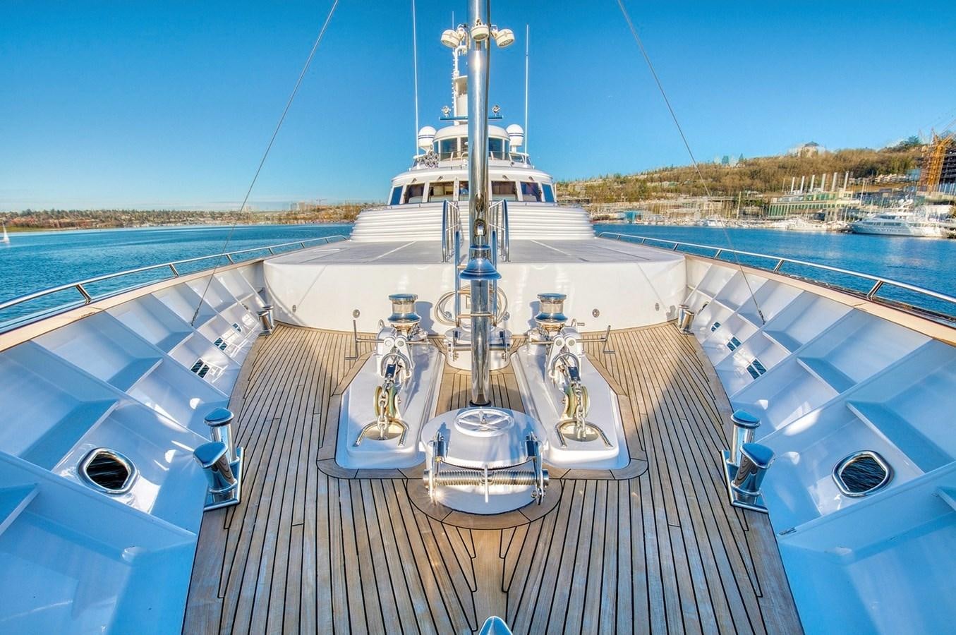 a deck with a large ship on it aboard ICE BEAR Yacht for Sale