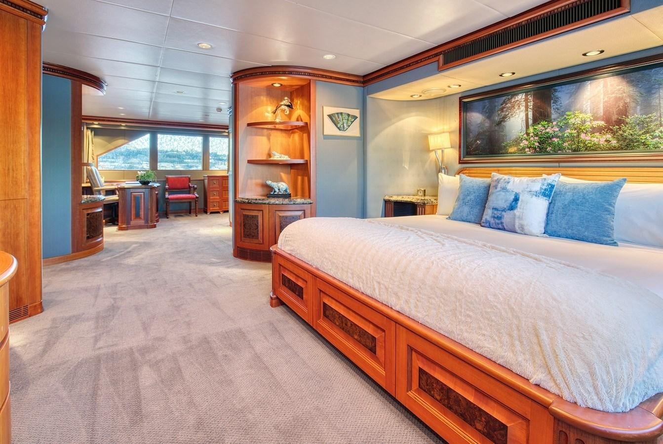 a large bed in a room aboard ICE BEAR Yacht for Sale