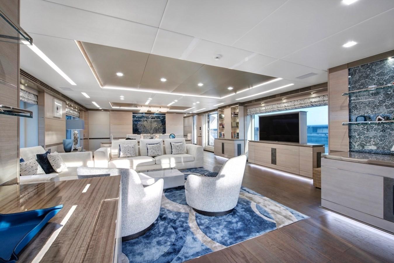 a modern looking living room aboard CHARADE Yacht for Sale