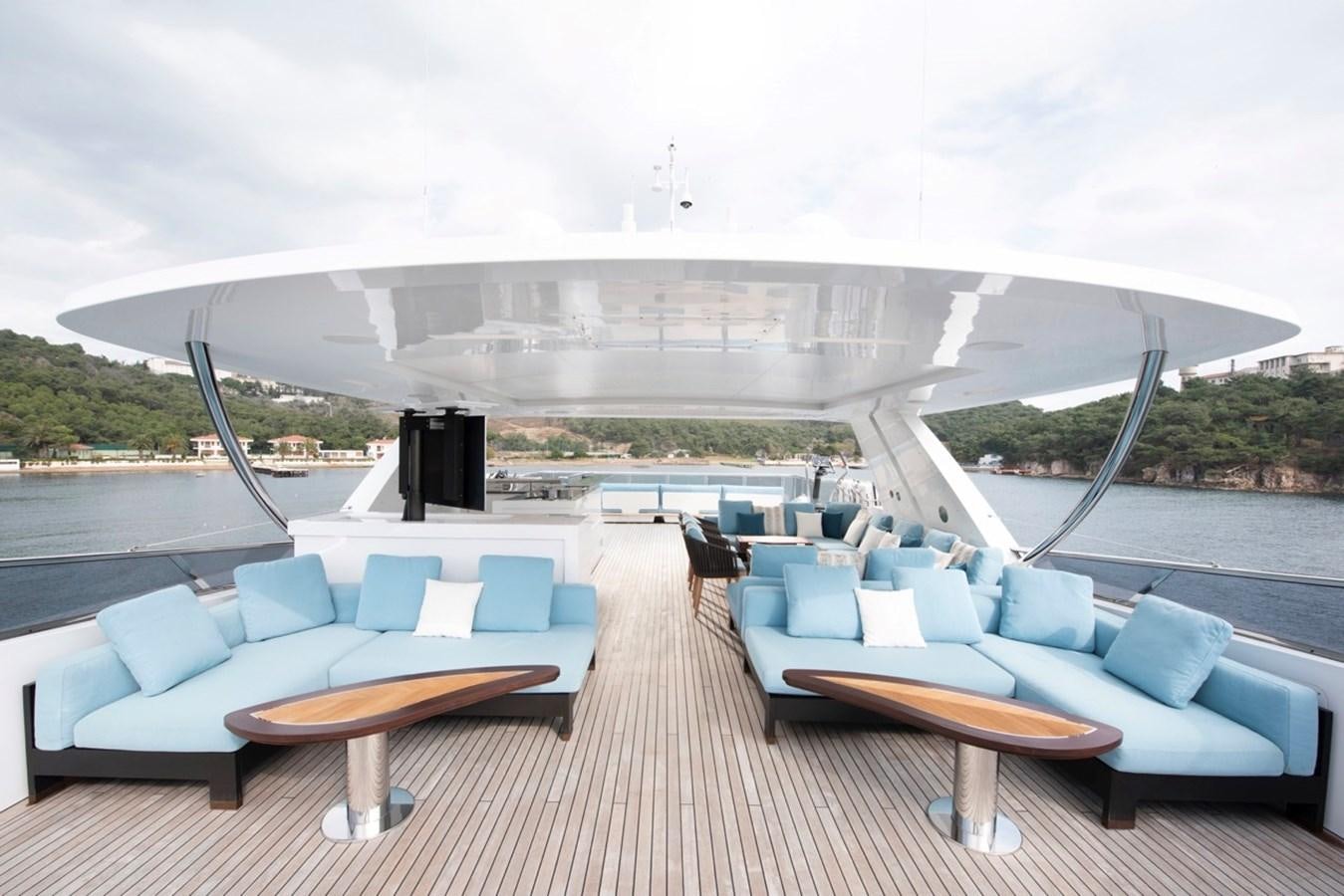 a large white building with a roof aboard CHARADE Yacht for Sale