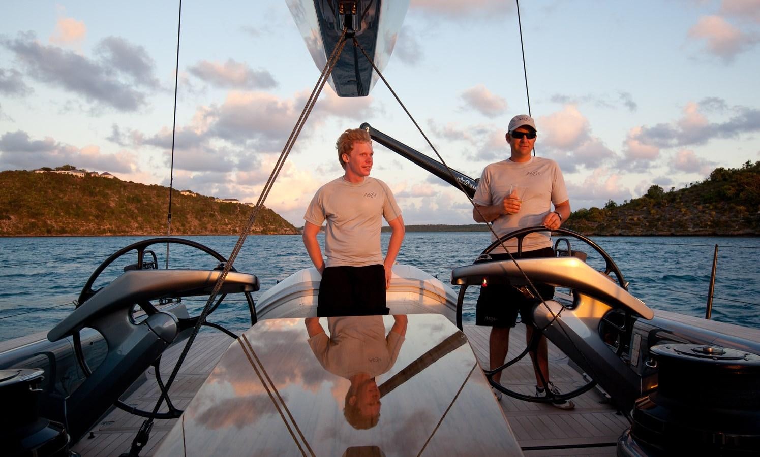 two men on a boat aboard AEGIR Yacht for Sale