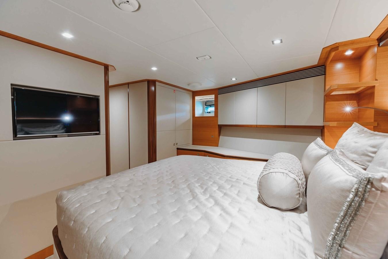 a bed in a room aboard MIDNIGHT MOON Yacht for Sale