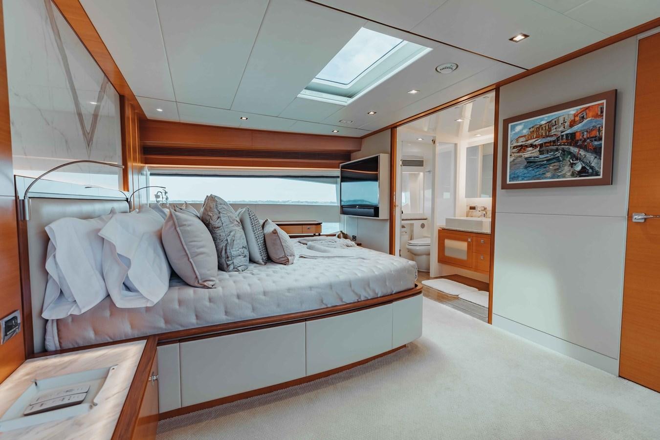 a bed in a room aboard MIDNIGHT MOON Yacht for Sale