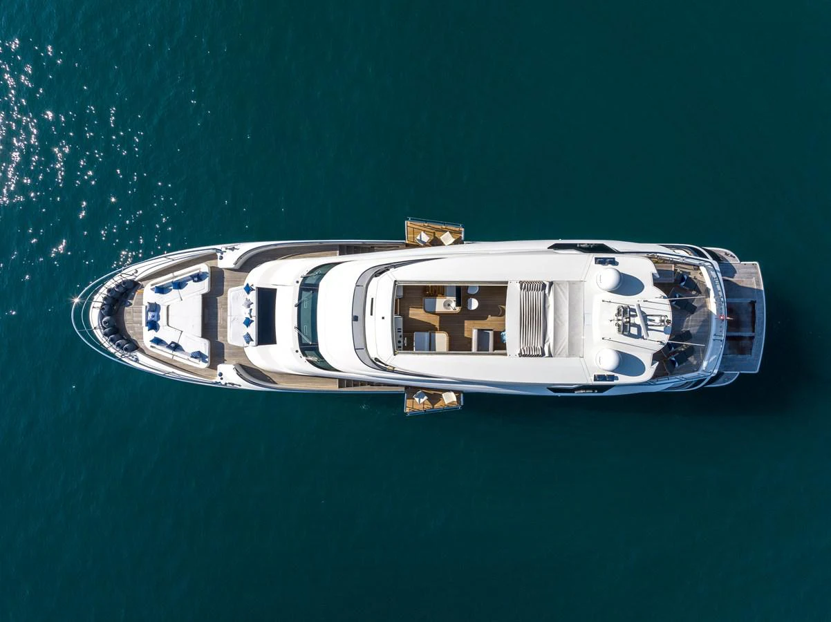 a silver and blue boat in the water aboard LADY MARISA Yacht for Sale