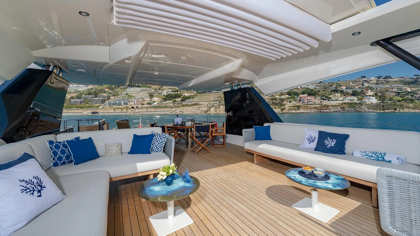 a room with a large bed and a pool aboard LADY MARISA Yacht for Sale