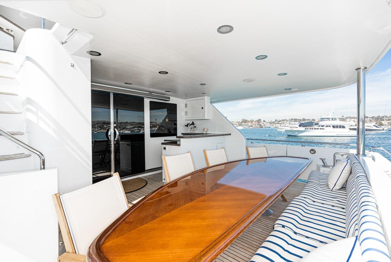 a dining table on a boat aboard PHANTOM Yacht for Sale