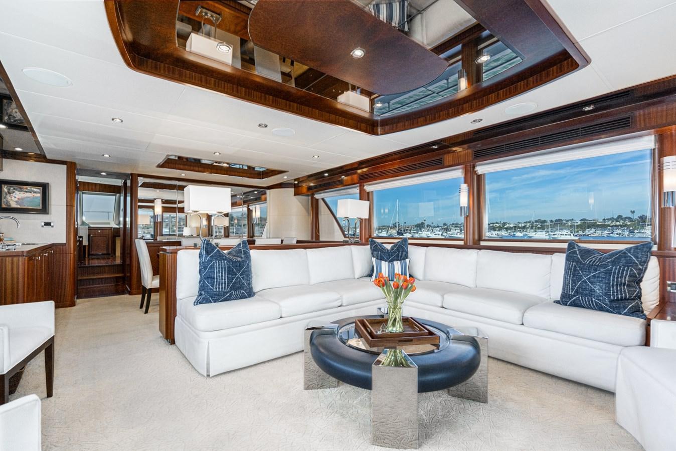a living room with a large open window aboard PHANTOM Yacht for Sale
