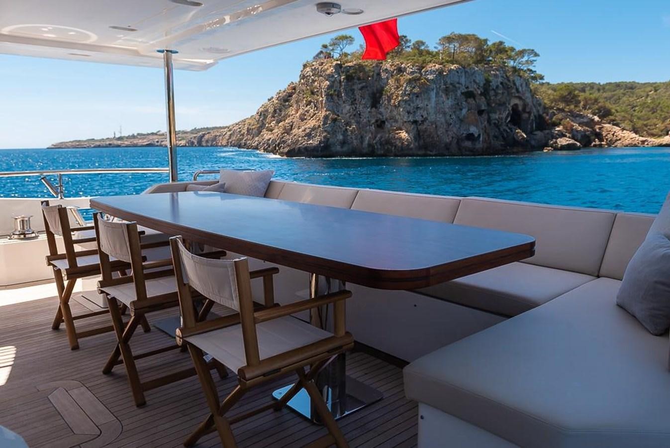 a table and chairs on a beach aboard DESIREE Yacht for Sale
