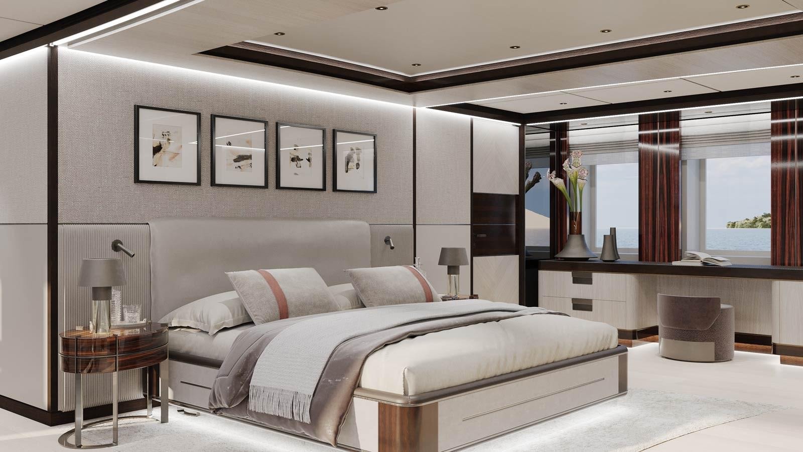 a large white bed in a room aboard HEESEN 20955 Yacht for Sale