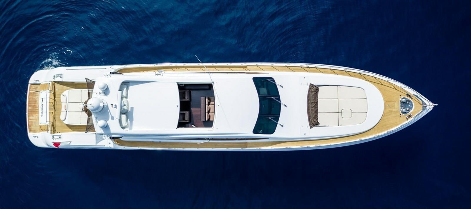 a small white boat aboard BLOOMS Yacht for Sale