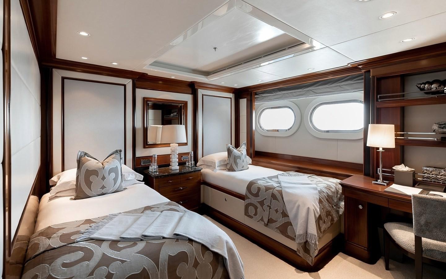 a room with two beds aboard SEANNA Yacht for Sale