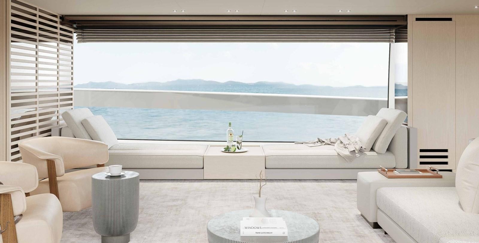 a room with a large window and a view of the ocean aboard SANLORENZO SX112/120 Yacht for Sale