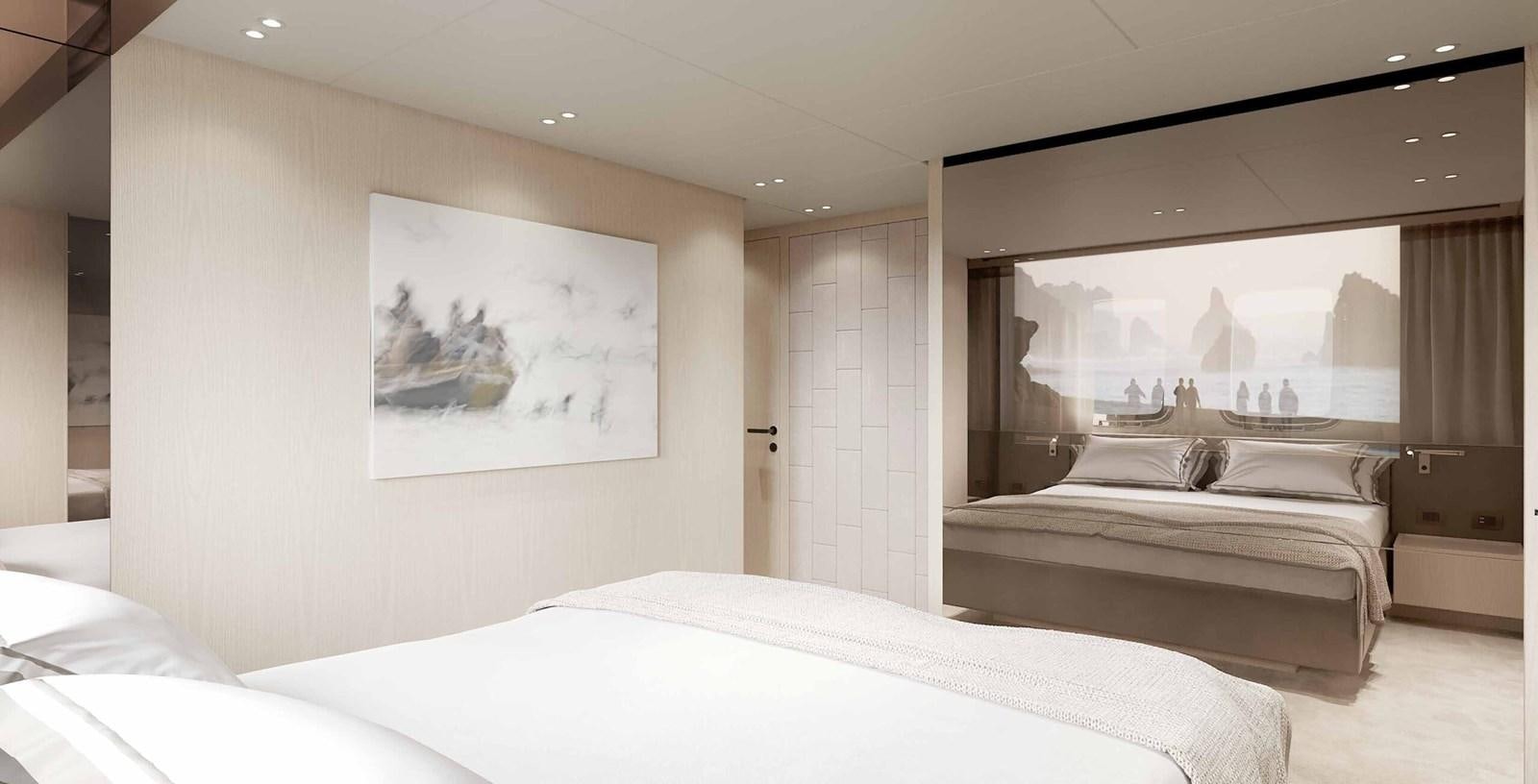 a room with a bed and a mirror aboard SANLORENZO SX112/120 Yacht for Sale