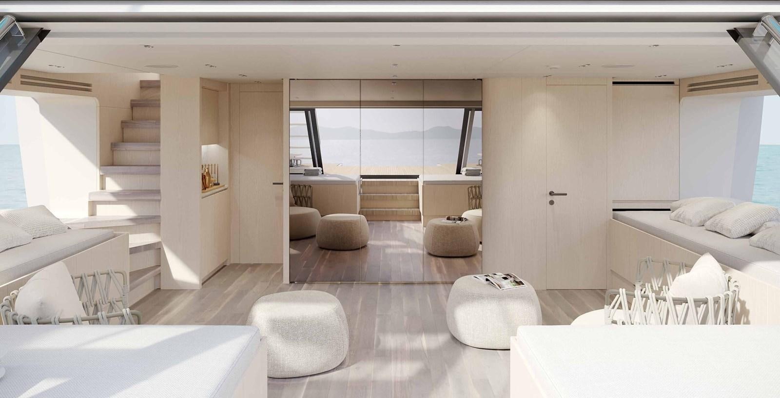 a modern looking room with a large window aboard SANLORENZO SX112/120 Yacht for Sale