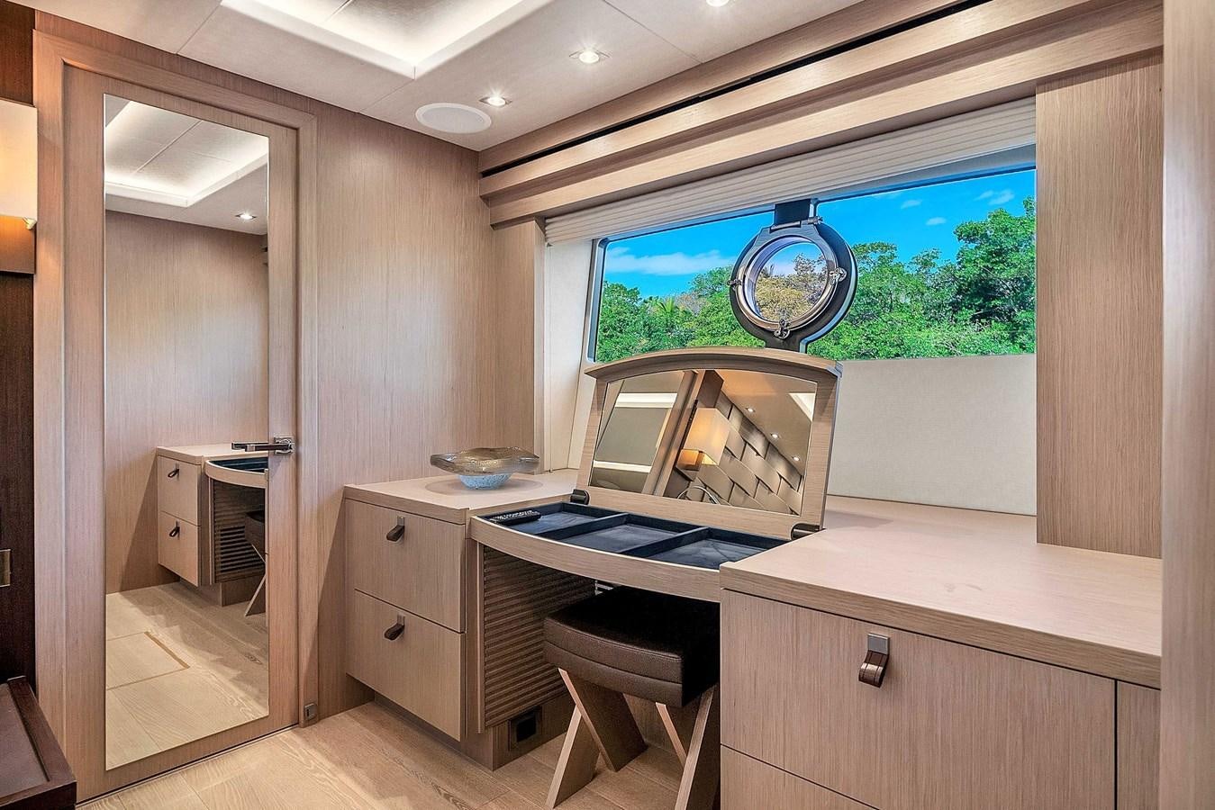 a kitchen with a large window aboard 86 Yacht for Sale