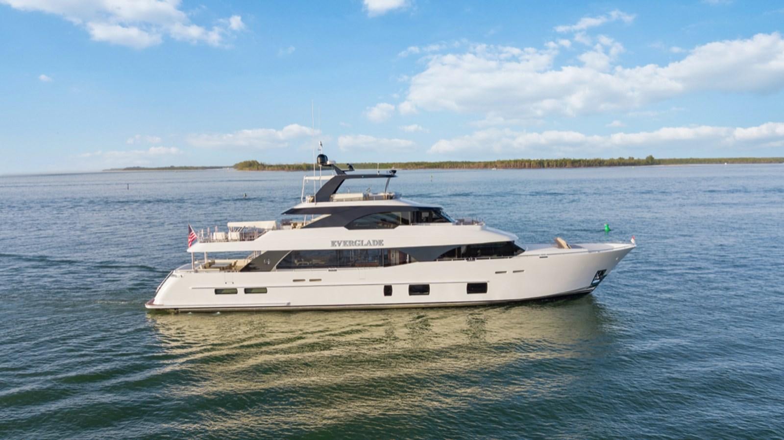 a white yacht in the water aboard EVERGLADE Yacht for Sale