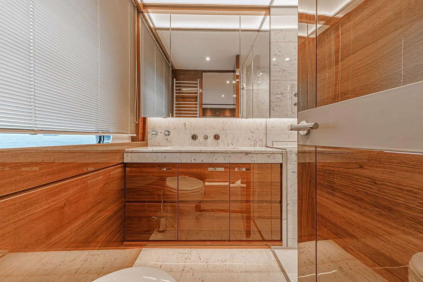 a bathroom with a large mirror aboard AVALON Yacht for Sale