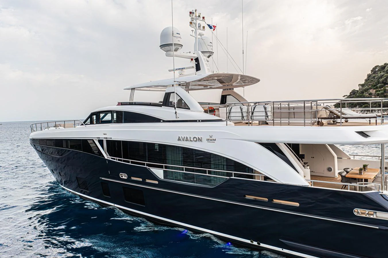 a large white yacht aboard AVALON Yacht for Sale