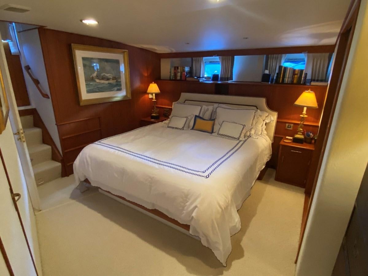 a bed in a room aboard SHARK Yacht for Sale