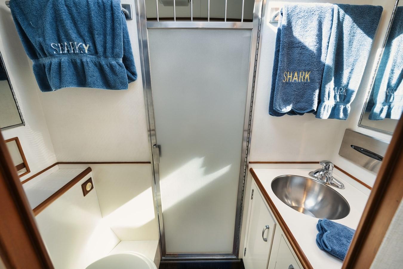 a sink and a shower aboard SHARK Yacht for Sale