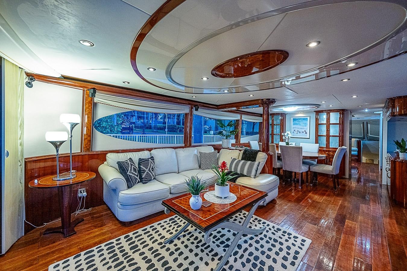 a living room with a large window aboard FINALLY Yacht for Sale