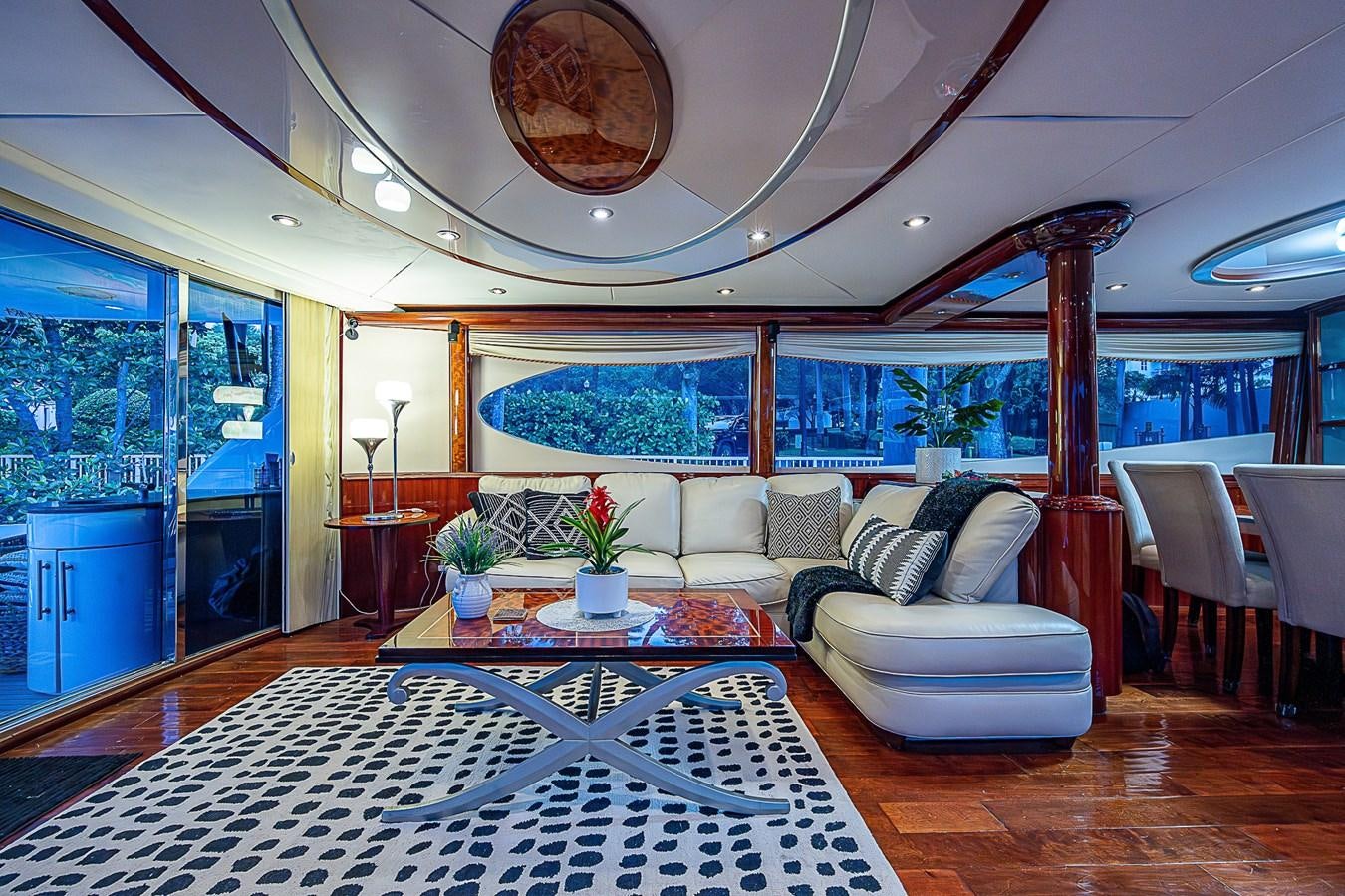 a living room with a large rug aboard FINALLY Yacht for Sale