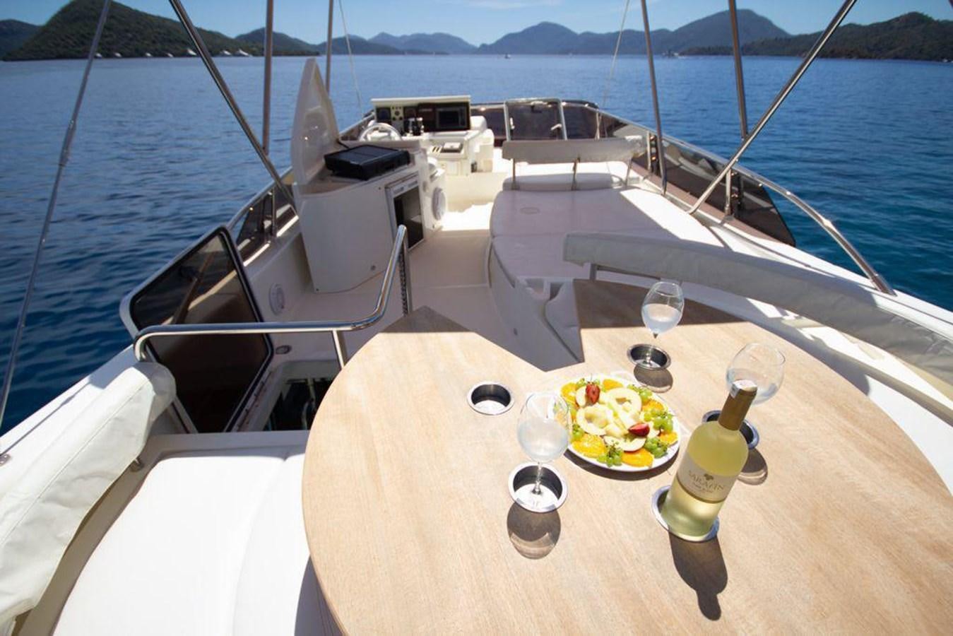 a table with food and drinks on it on a boat aboard FERRETTI 760 Yacht for Sale
