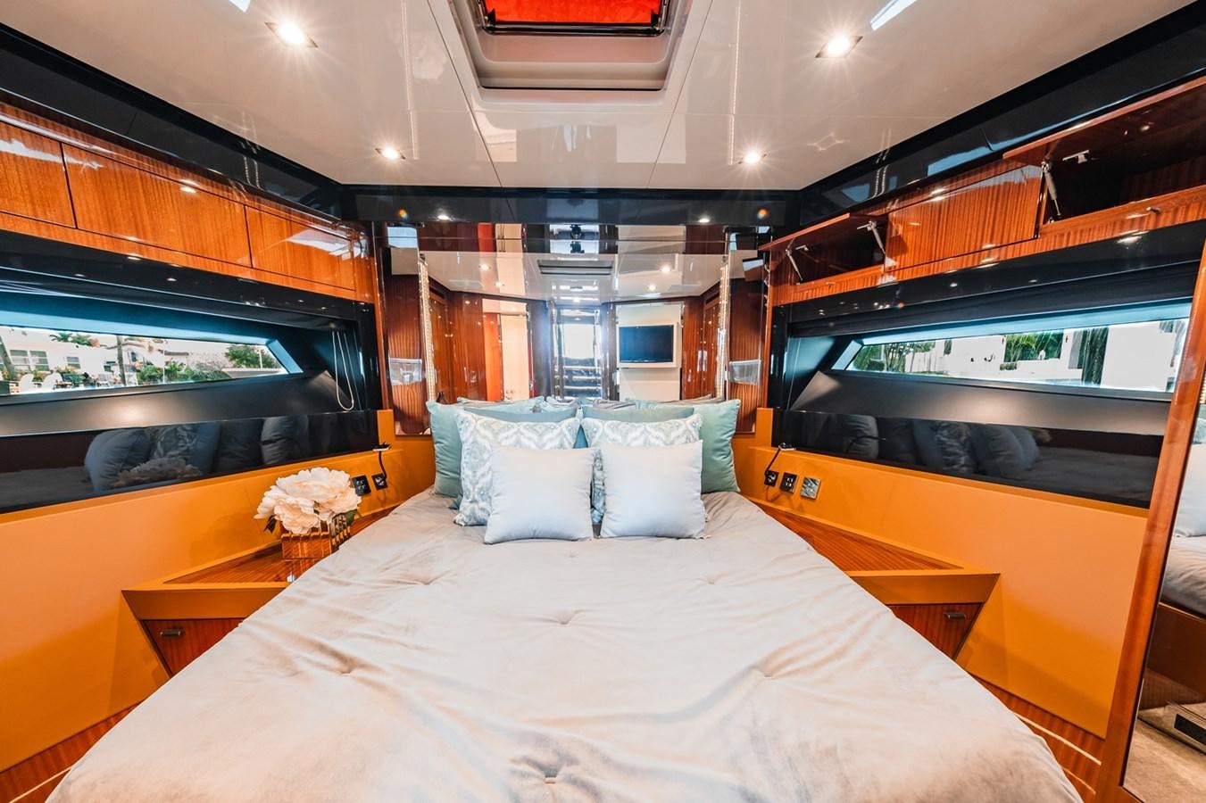 a bed in a room aboard REGENCY Yacht for Sale