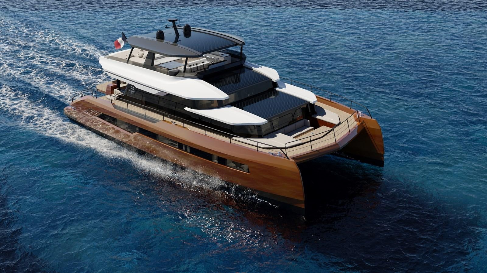 a boat on the water aboard SERENITY 72 POWER CATAMARAN Yacht for Sale