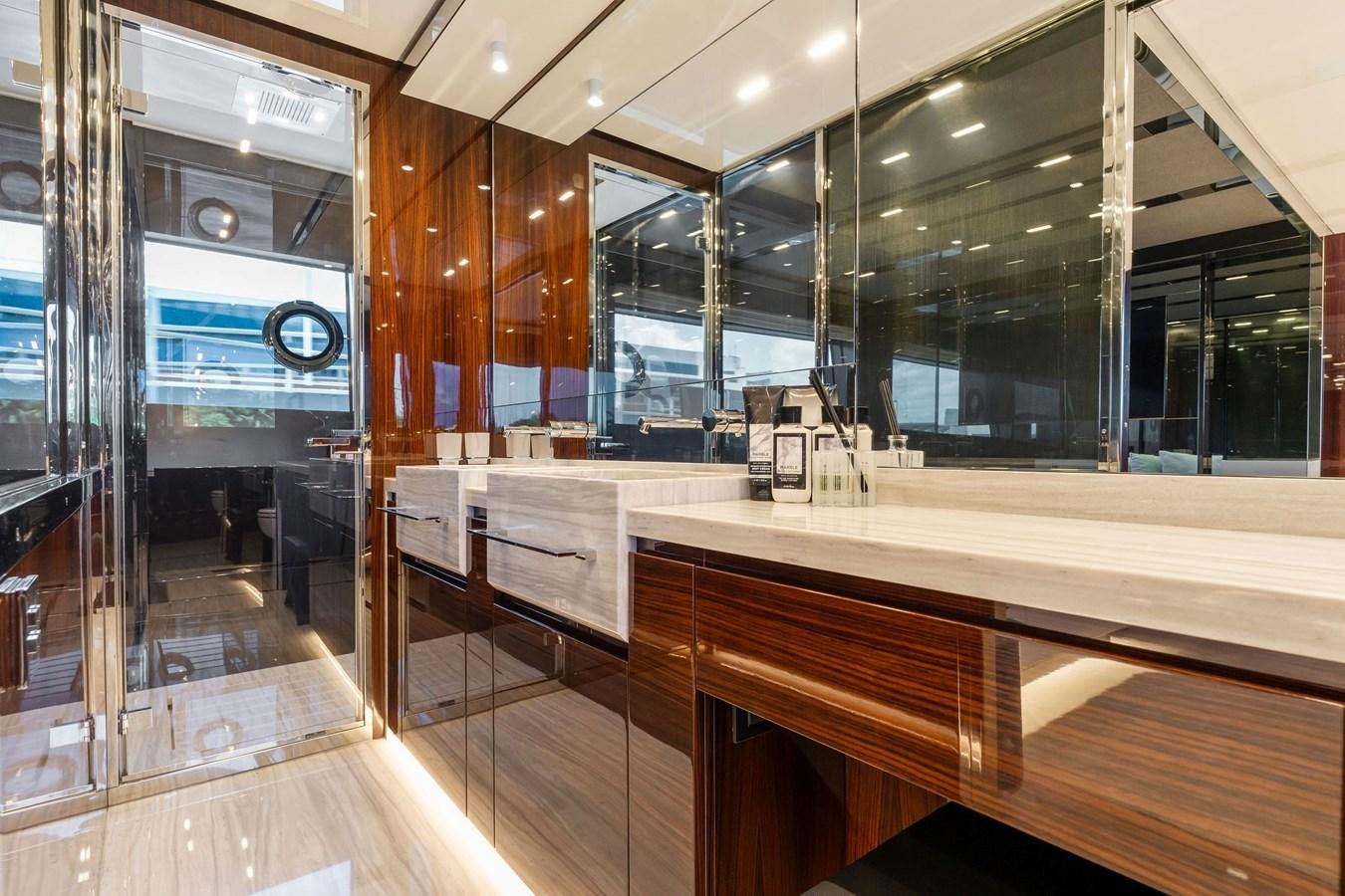 a large room with a counter and cabinets aboard PERRI BEACH Yacht for Sale