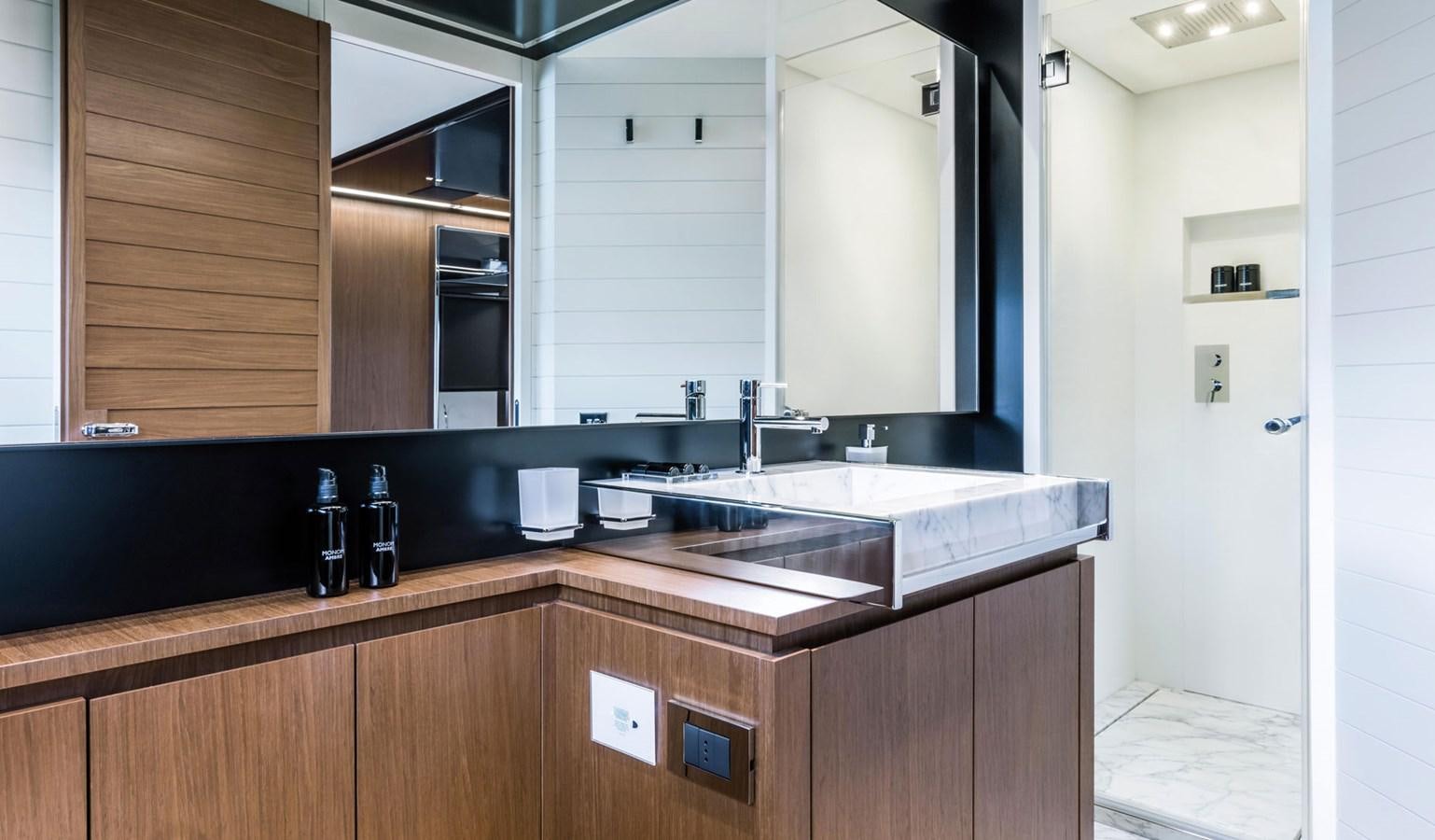 a kitchen with a sink and cabinets aboard UNDISCLOSED Yacht for Sale