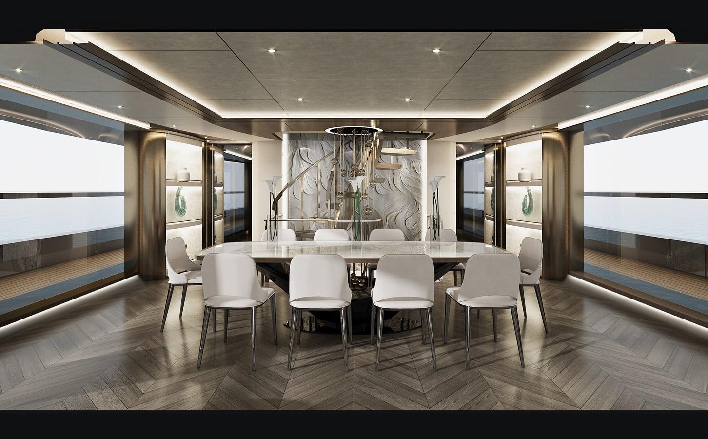 a room with a table and chairs aboard VIRTUS XP HULL 02 Yacht for Sale